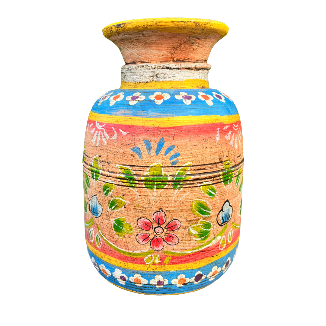 Oude houten pot Handbeschilderd L