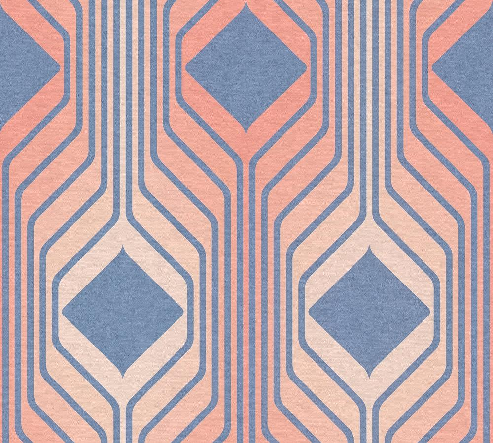 Vliesbehang abstract ruitpatroon in retrostijl – blauw, rood, roze