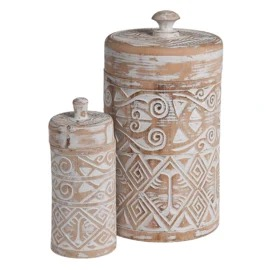 Houten pot met deksel Borneo naturel/wit