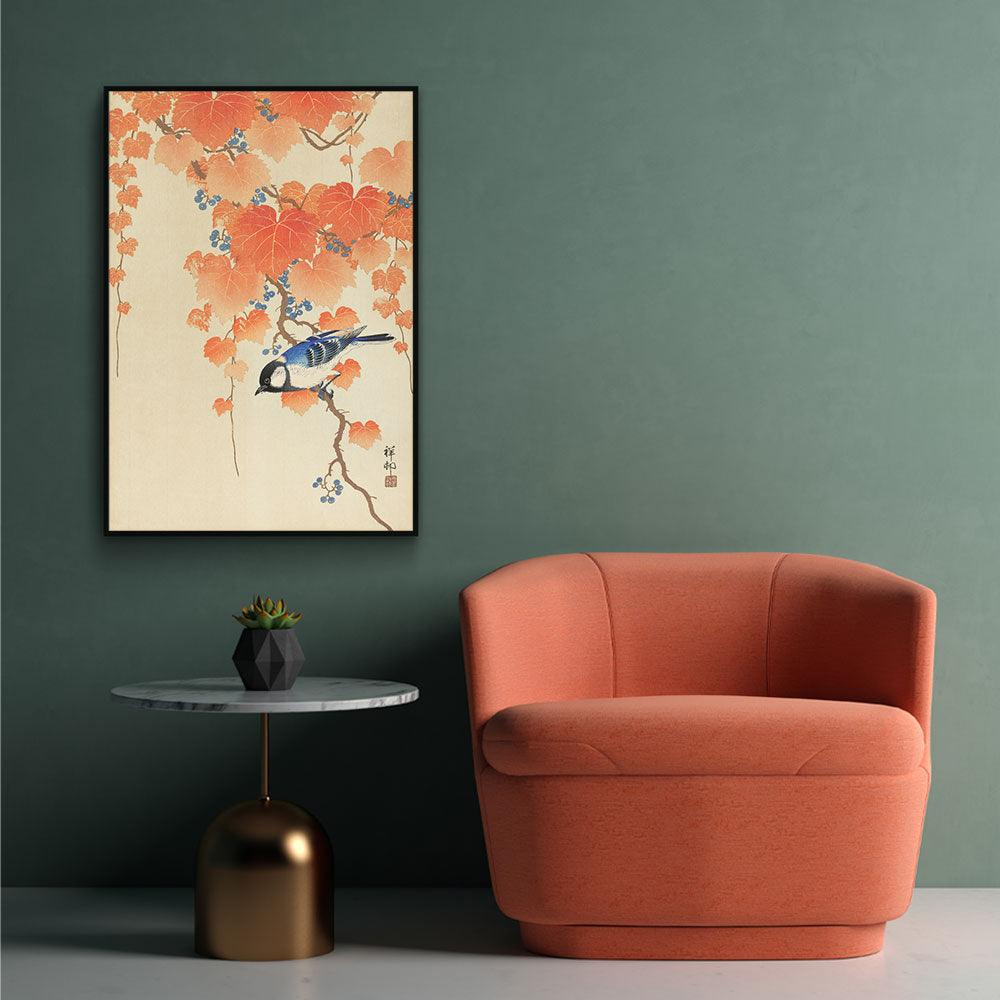 Walljar canvas schilderij - Ohara Koson - Great Tit On Paulownia Branch