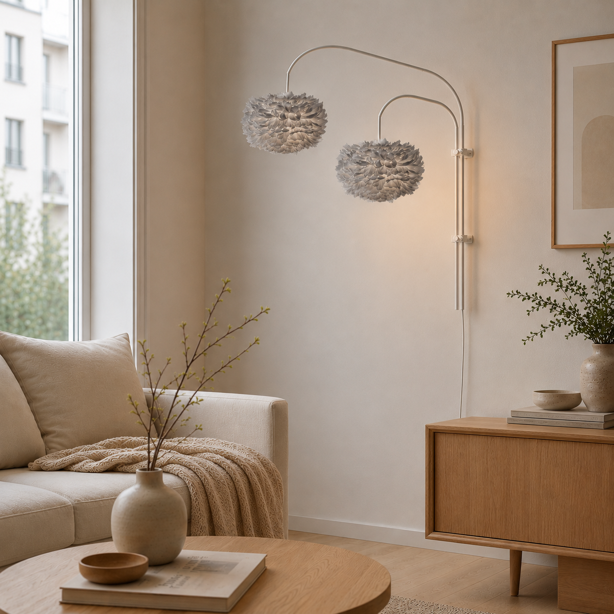 Wandlamp Willow Wall double white met eos mini light grey