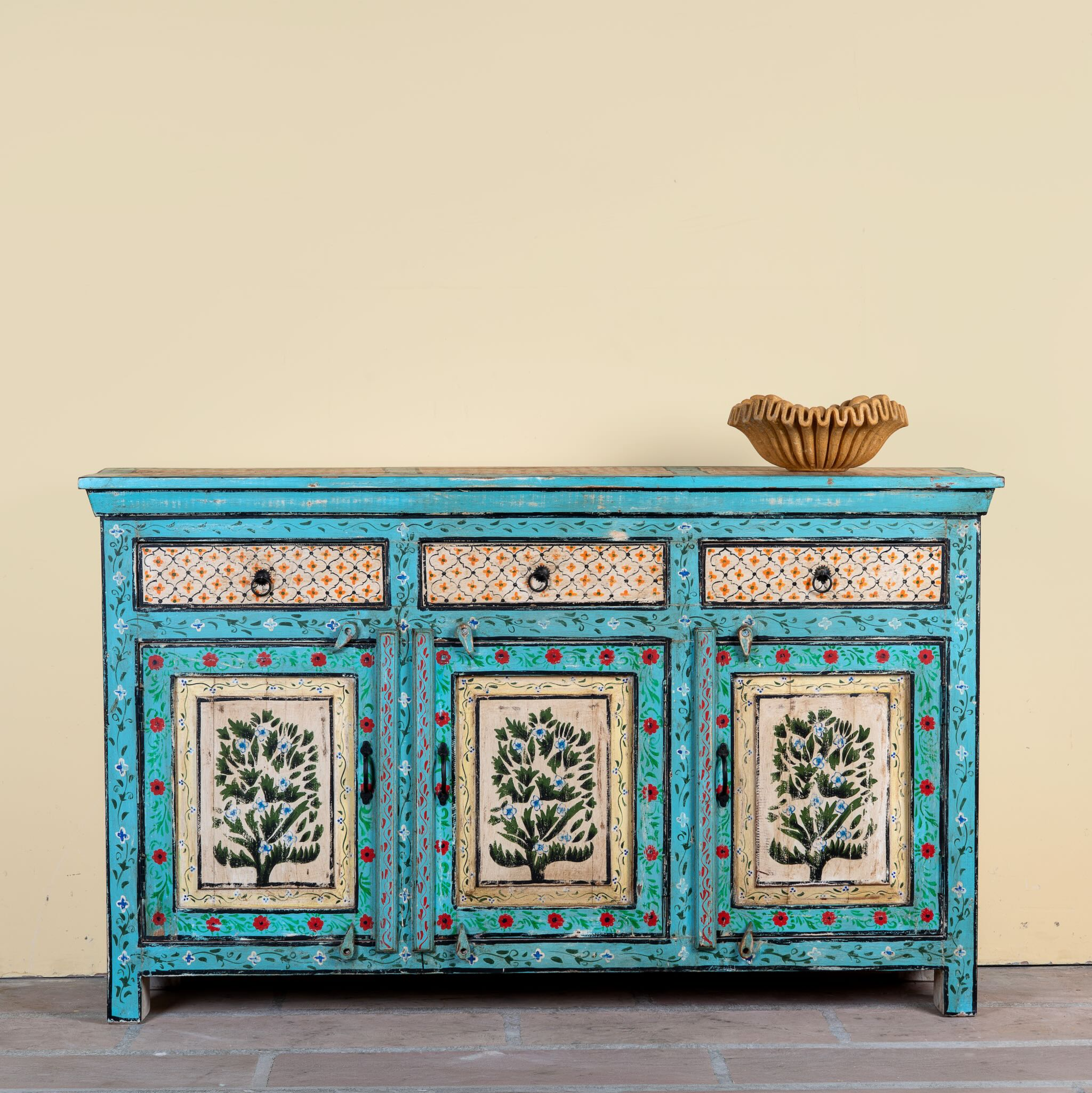 Kaveh - Handbeschilderd Oud Houten Dressoir 