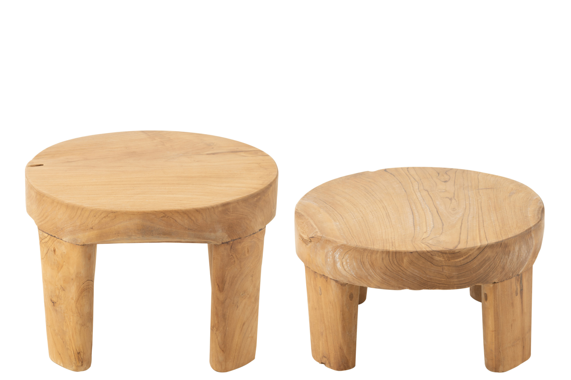 2 Bijzettafels Rond teakhout Naturel