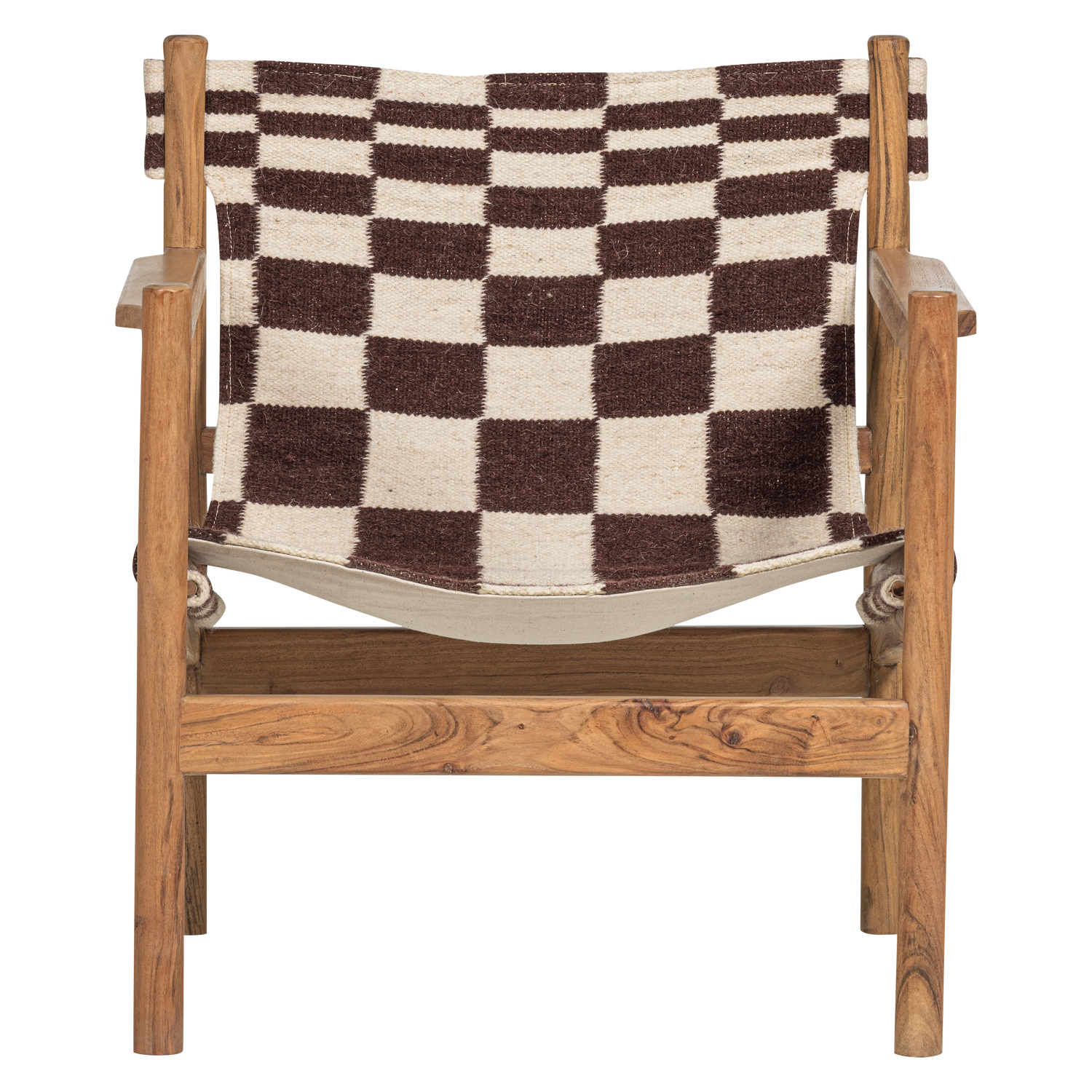 Zano fauteuil hout bruin met kelim zitting naturel