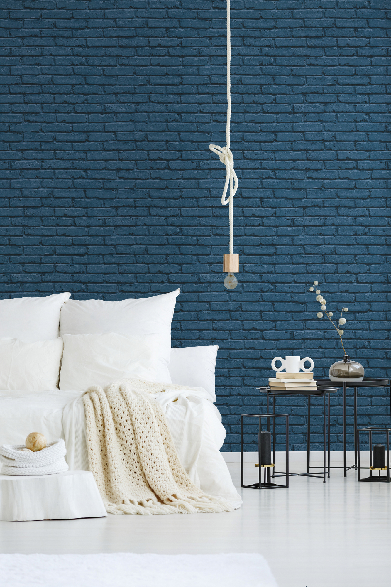 3D Steen Effect Behang Gekleurde Bakstenen Muur - Blauw