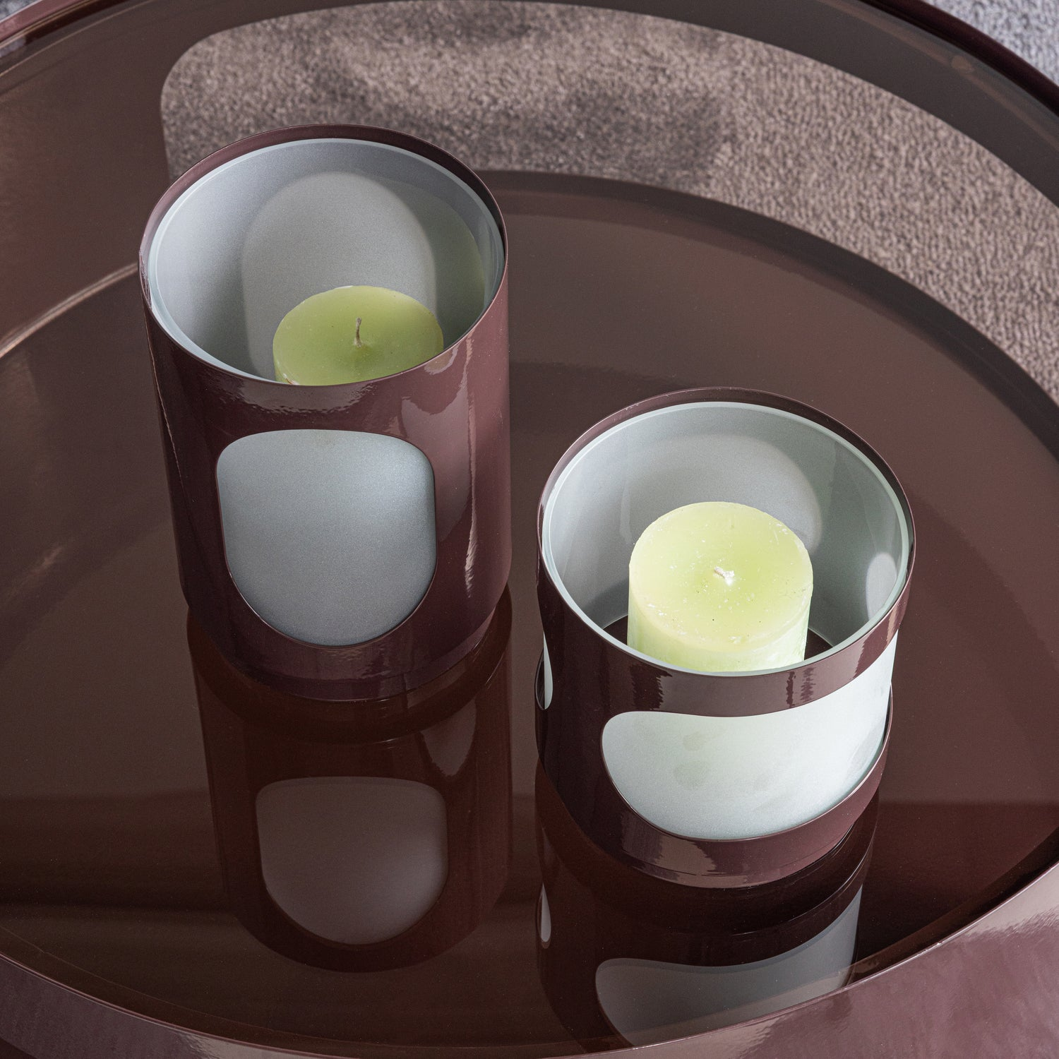 Tavo windlichten metaal/glas bruin - set van 2