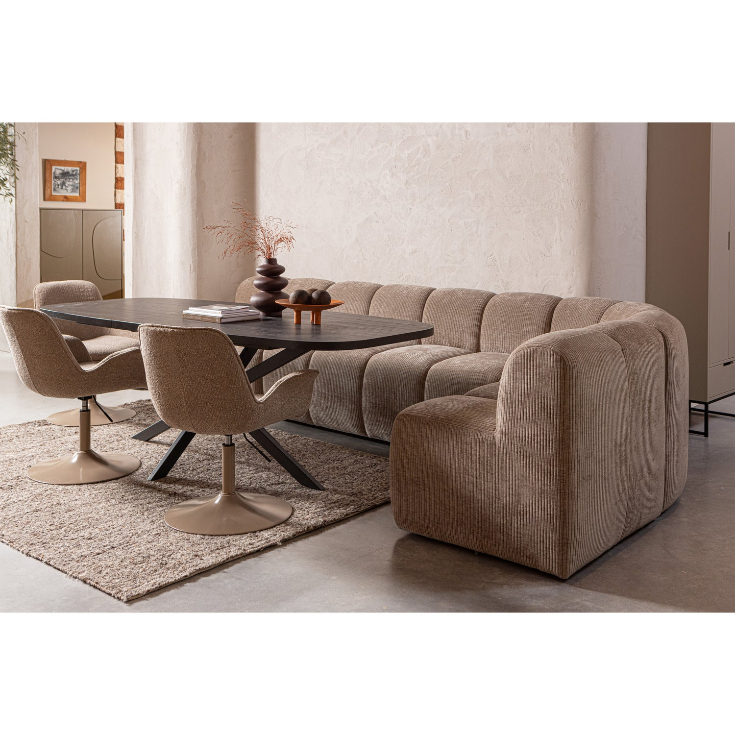 Mojo eetbank 164 cm met rugleuning ribstof roestbruin
