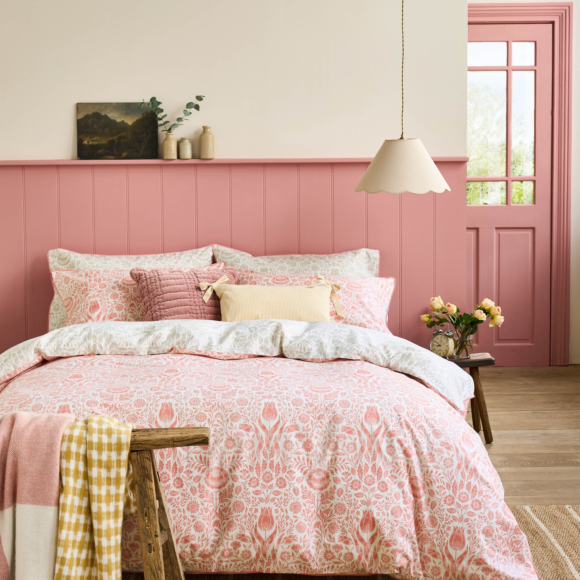 Dekbedovertrek Ashstead damask natural coral 