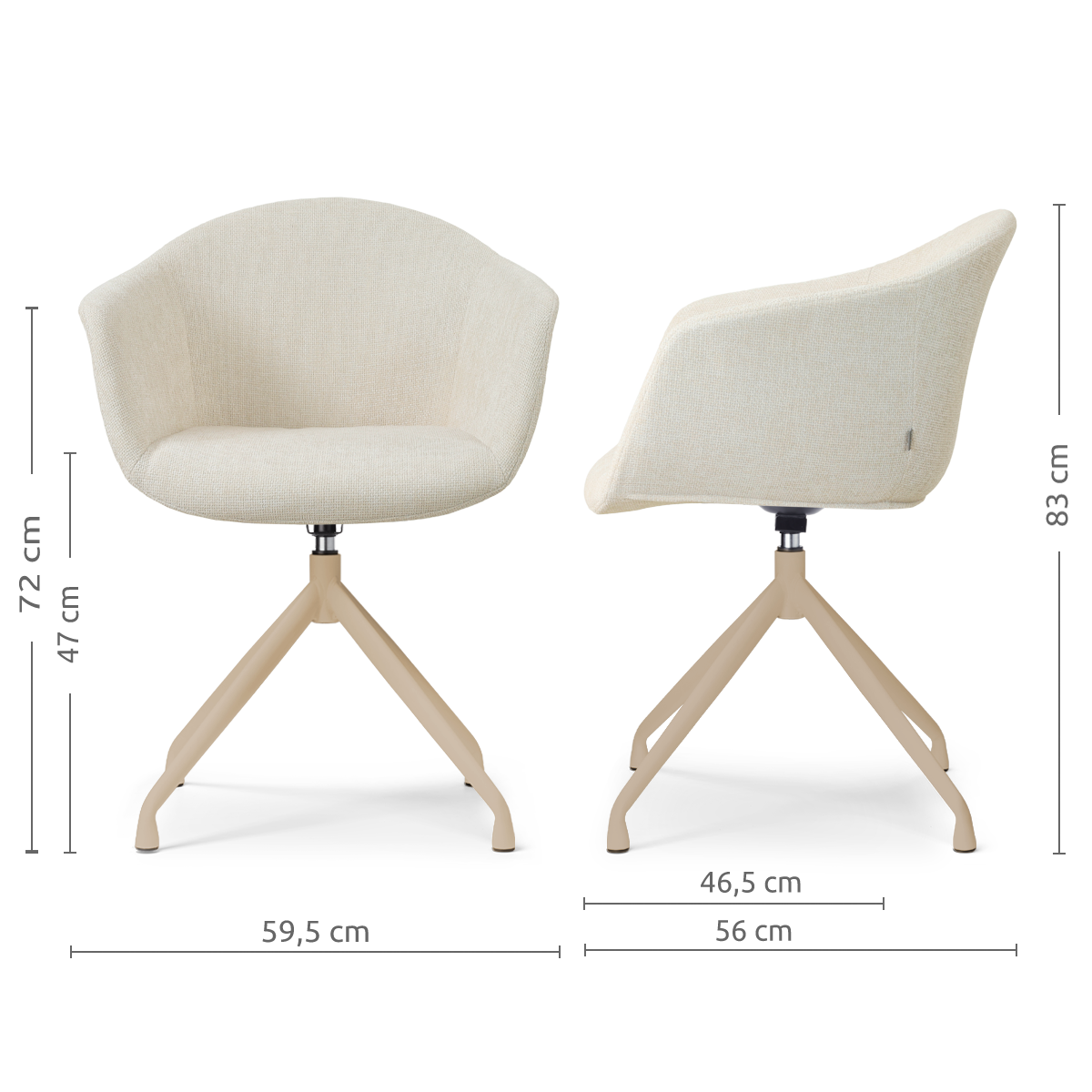 Draaibare eetkamerstoel Nola-Otis met armleuningen - beige onderstel