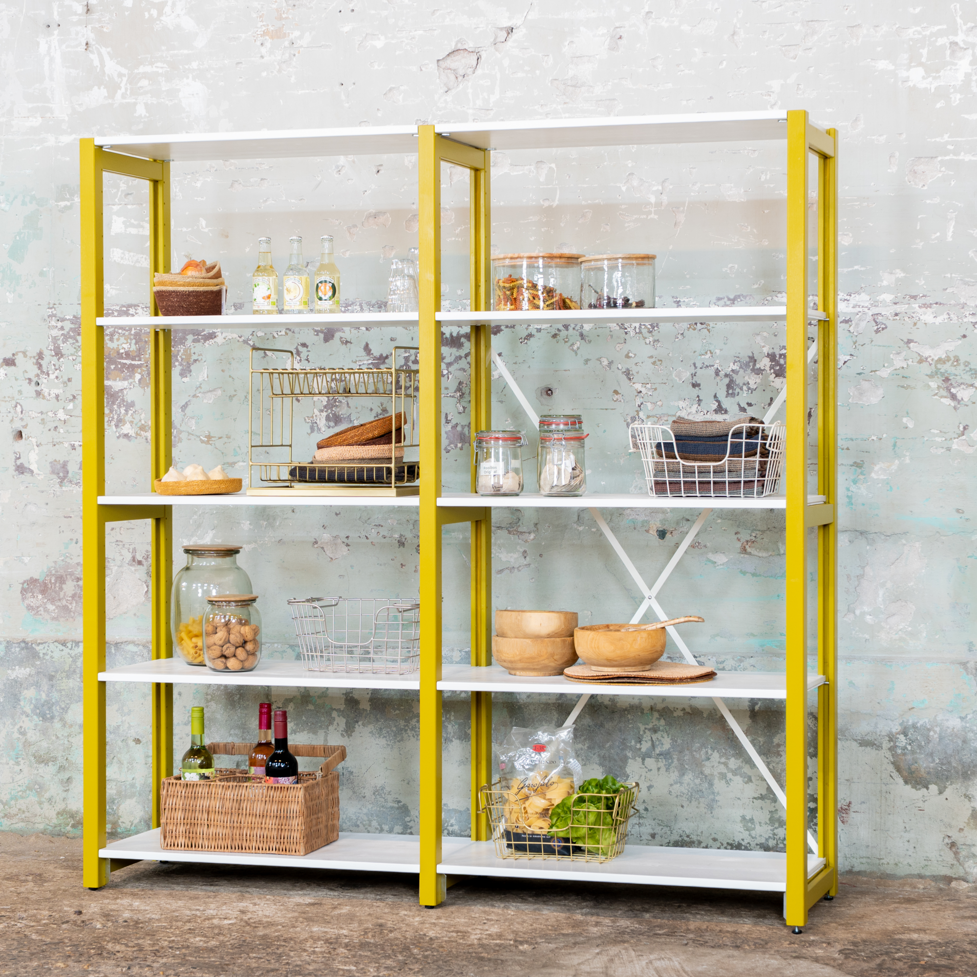 Lundia Original | Lage Boekenkast | Signaalwit en Mustardgreen