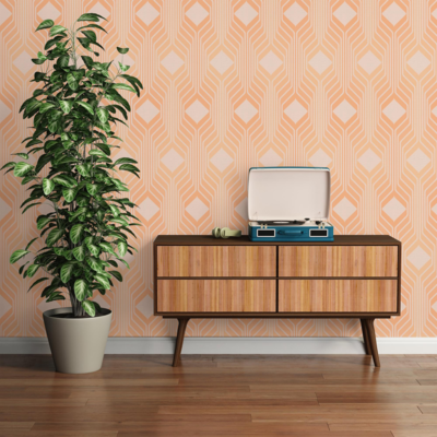 Retro behang met ruitpatronen in warme kleuren – oranje, beige