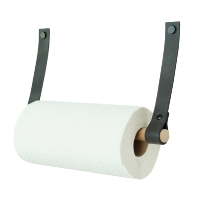 Leren keukenrolhouder (roldrager: rondhout)