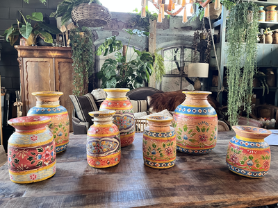 Oude houten pot Handbeschilderd L