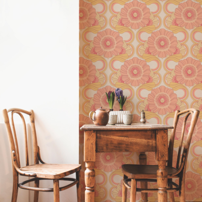 Retro bloemmotief met een lichte structuur – geel, roze, wit