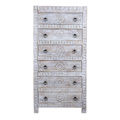Abhi - Handgesneden Mangohouten Ladenkast Wit