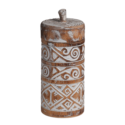 Houten pot Borneo met deksel burned/wit