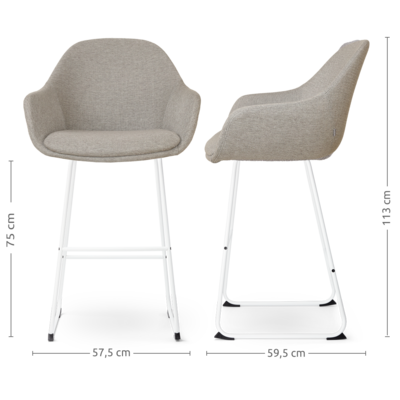Barkruk Nino-Mae met armleuningen - wit onderstel 75 cm