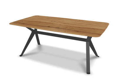 They &amp; Me eettafel Chat – bootsvorm – eiken rustiek lak – onderstel RAL9017 verkeerszwart