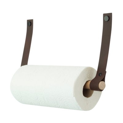 Leren keukenrolhouder (roldrager: rondhout)