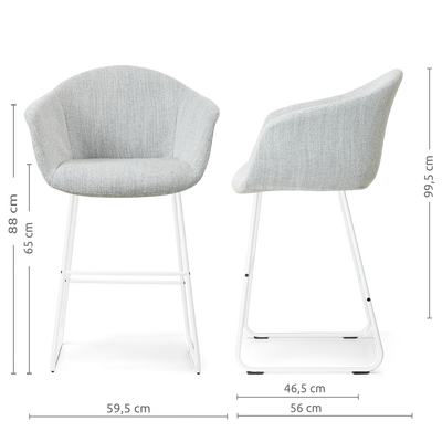 Barkruk Nino-Otis gestoffeerd wit onderstel met armleuningen (zithoogte 65 cm)