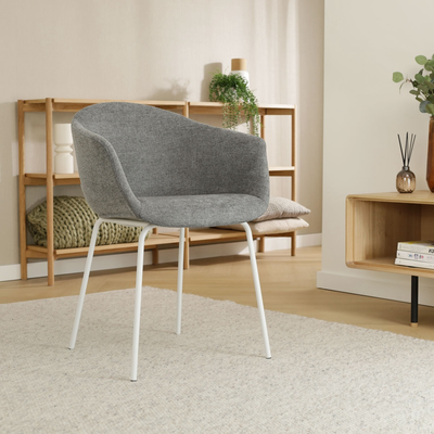 Eetkamerstoel Nora-Otis gestoffeerd - wit onderstel - met armleuningen