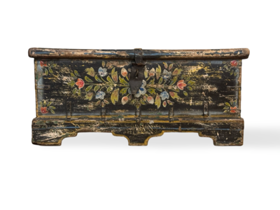 Kist zwart/bloem/beschilderd uniek