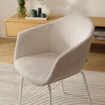 Eetkamerstoel Nora-Otis gestoffeerd - wit onderstel - met armleuningen