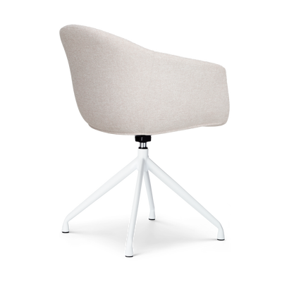 Draaibare eetkamerstoel Nola-Otis gestoffeerd - wit onderstel - met armleuningen