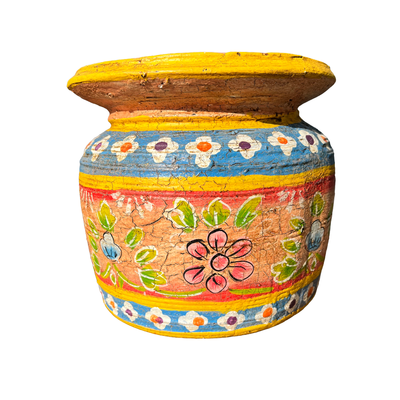 Oude houten pot Handbeschilderd L