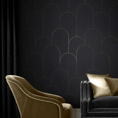 Graham &amp; Brown  vliesbehang  Lancet Black &amp; Gold
