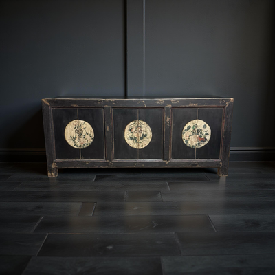 Dressoir 6dr zwart/beschilderd uniek