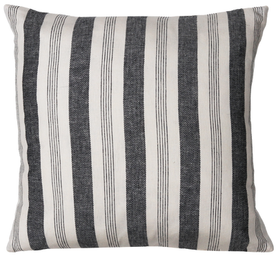 Kussen linnen streep zwart ecru vierkant