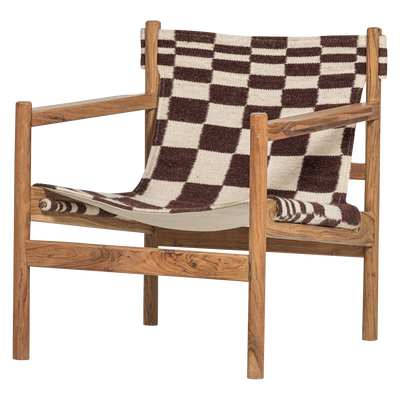 Zano fauteuil hout bruin met kelim zitting naturel