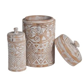 Houten pot met deksel Borneo naturel/wit