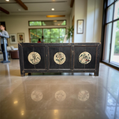 Dressoir 6dr zwart/beschilderd uniek