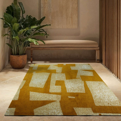 Skip modern design vloerkleed met geel en beige geometrisch patroon
