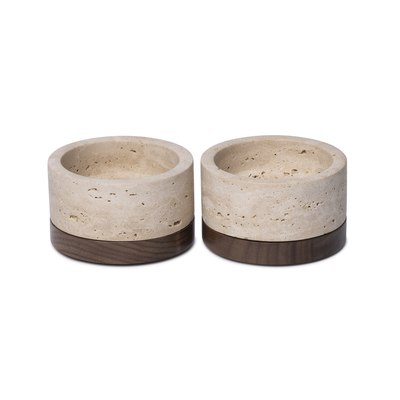 Travertine kaarshouder incl. hout plateau