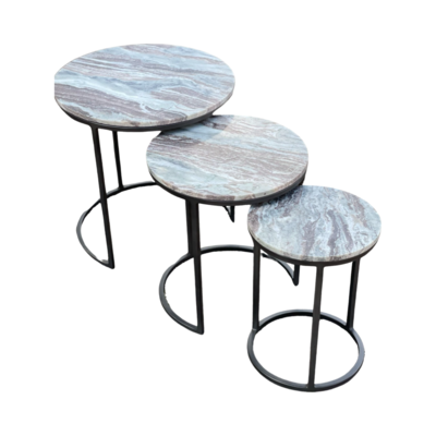 Bijzettafel rond Steen marmer blad - set van 3