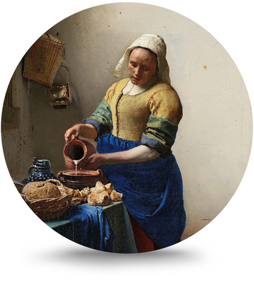 Rond schilderij aluminium Melkmeisje van Vermeer