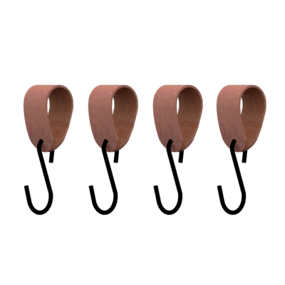 S-haakje Zwart + leren hanger - Maat S - set van 4