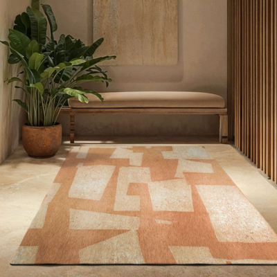 Skip modern design vloerkleed met roze en beige geometrisch patroon