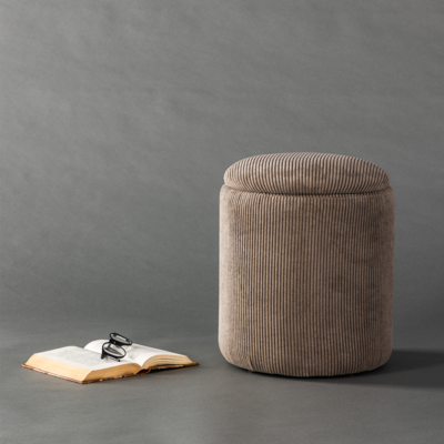 Poef Ilja ribstof- met opbergruimte - Ø 32 cm