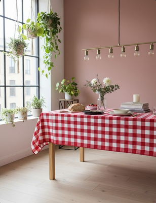 Tafelkleed Big Squares rood (Strijkvrij)