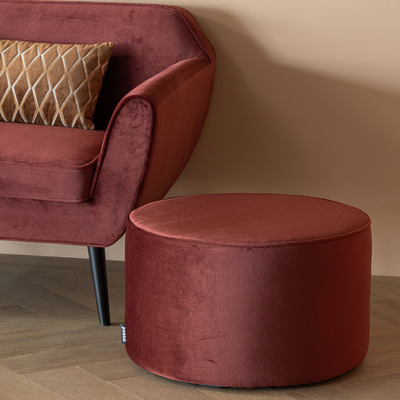 Sara poef laag 36xo60 cm velvet bordeauxrood [fsc]