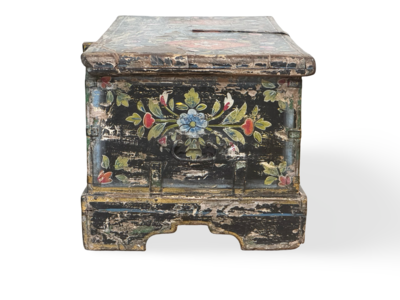 Kist zwart/bloem/beschilderd uniek