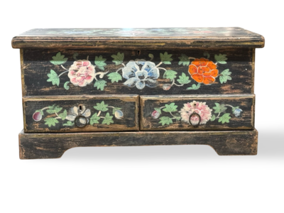 Kist 2 lades hand beschilderd bloem uniek