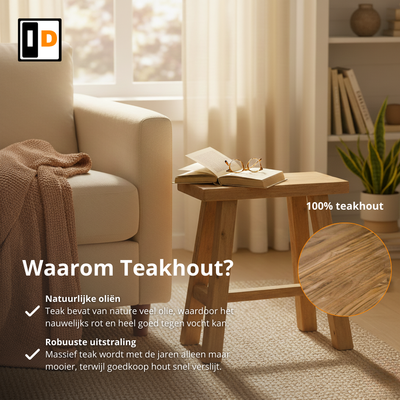 Teakhouten krukjes naturel