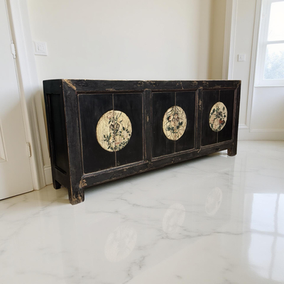 Dressoir 6dr zwart/beschilderd uniek