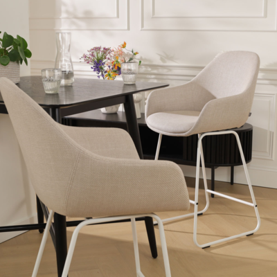 Barkruk Nino-Mae met armleuningen - wit onderstel 75 cm