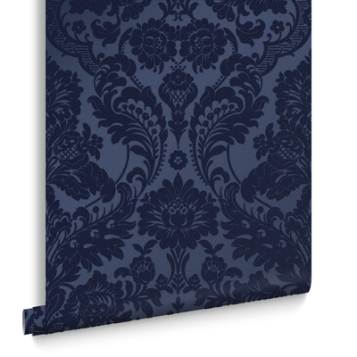 Graham &amp; Brown  vliesbehang  Gothic Damask Flock Cobalt
